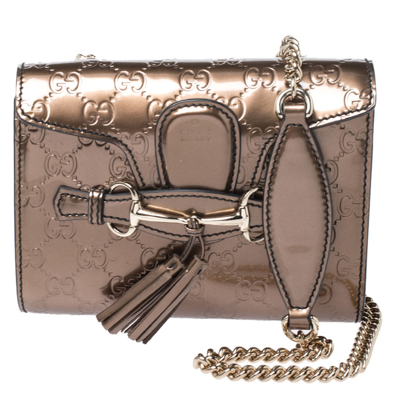 مملوكة مسبقًا Gucci Bronze Guccissima Patent Leather Mini Emily Chain Shoulder Bag