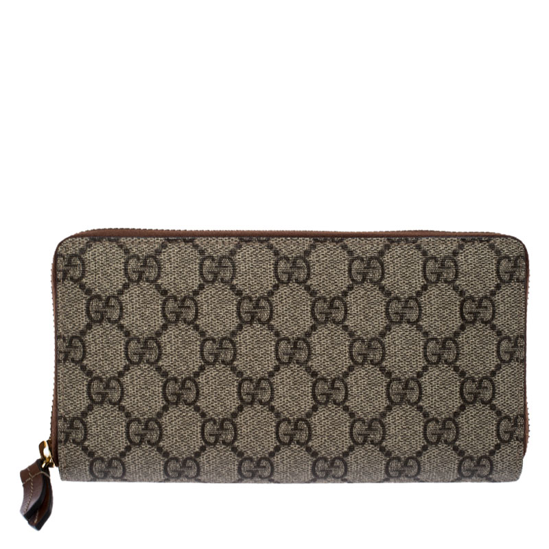 Gucci Beige/Tan GG Supreme Coated Canvas Zip Around Wallet