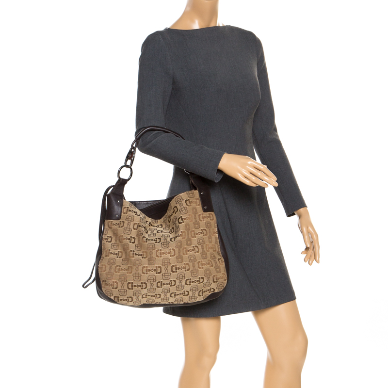 

Gucci Brown/Beige Horsebit Print Canvas Ring Hobo