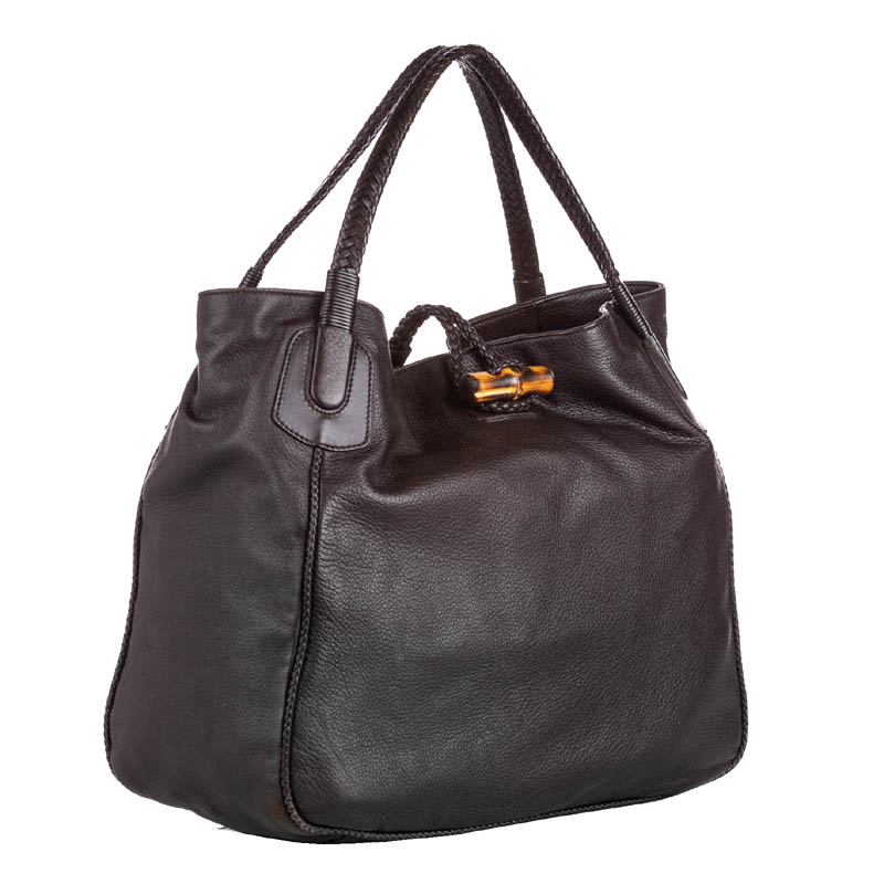 

Gucci Brown Leather Cervo Bamboo Tote Bag