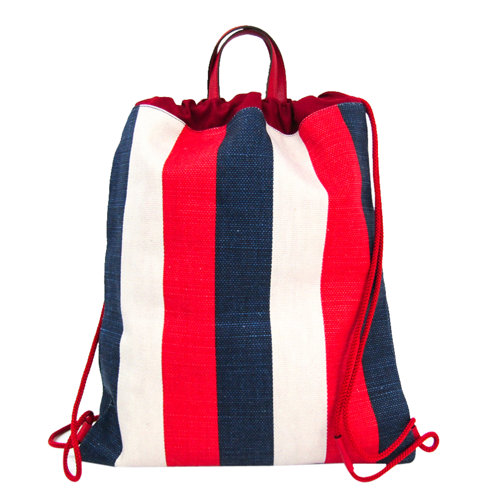 

Gucci Ivory/Navy/Red Canvas Drawstring Backpack, Multicolor