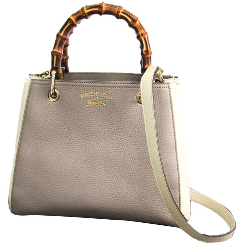 

Gucci Gray Pebbled Leather Gucci Swing Bamboo Shopper Tote Bag, Grey