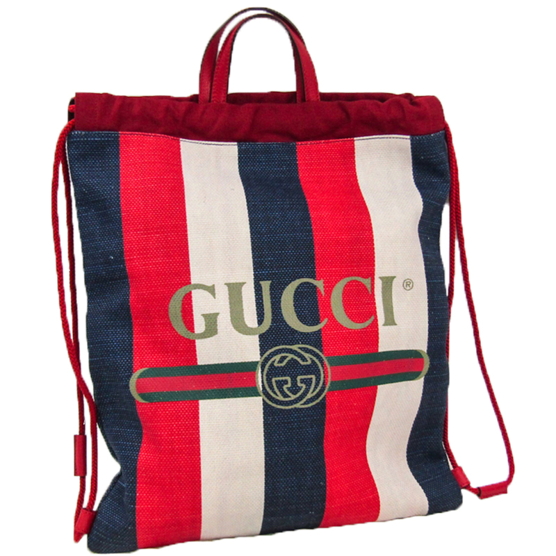 

Gucci Ivory/Navy/Red Canvas Drawstring Backpack, Multicolor