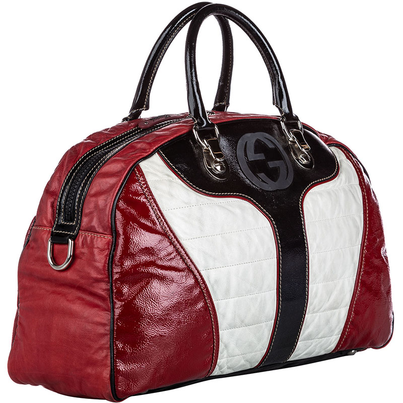 

Gucci Red/White Patent Leather GG Weekender Bag