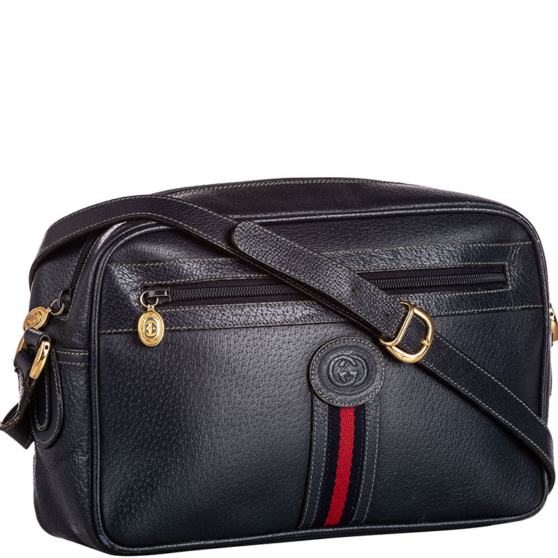 

Gucci Black Web Leather Vintage Web Crossbody Bag