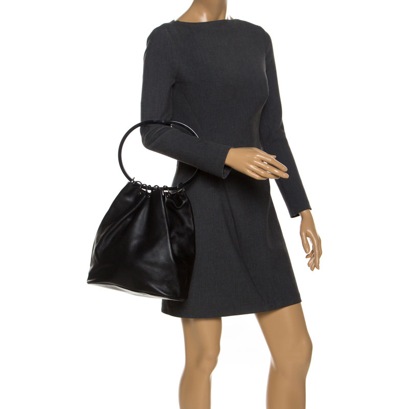 

Gucci Black Leather Hoop Handle Bucket Bag