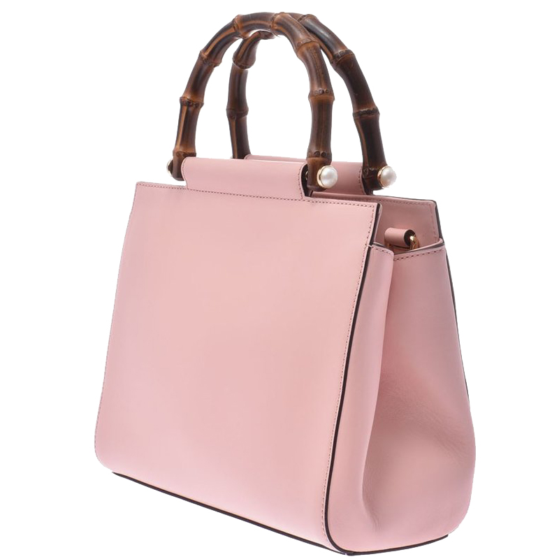 

Gucci Pink Calfskin Leather Top Handle Bamboo Bag