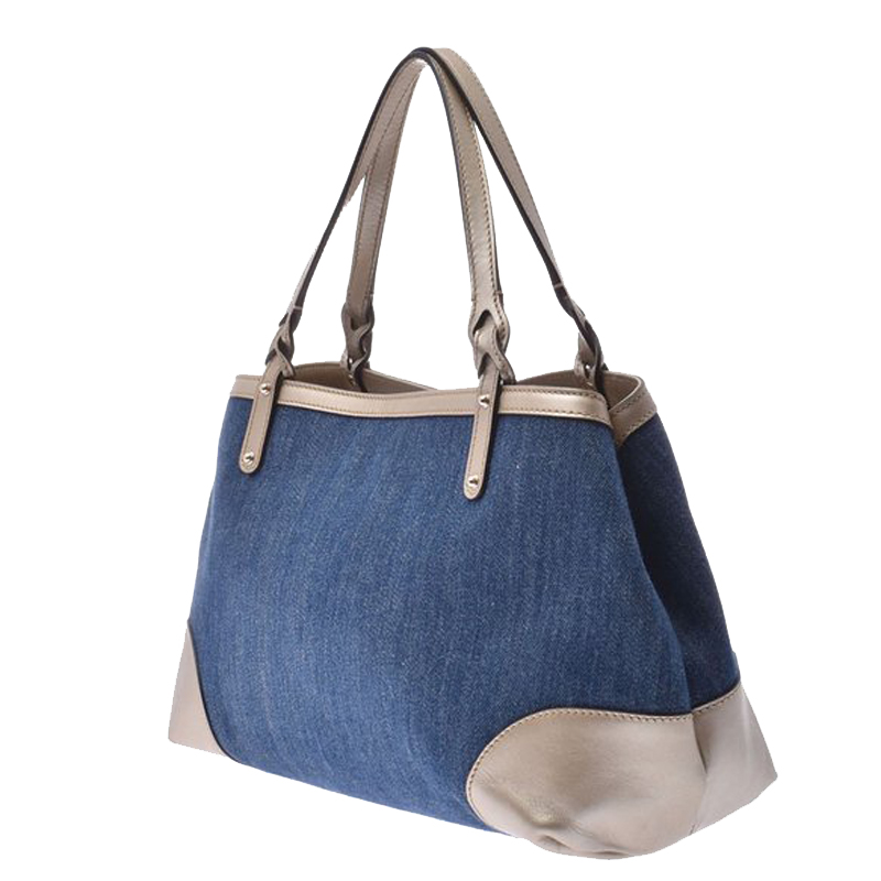 

Gucci Blue / Silver Denim Leather Tote Bag
