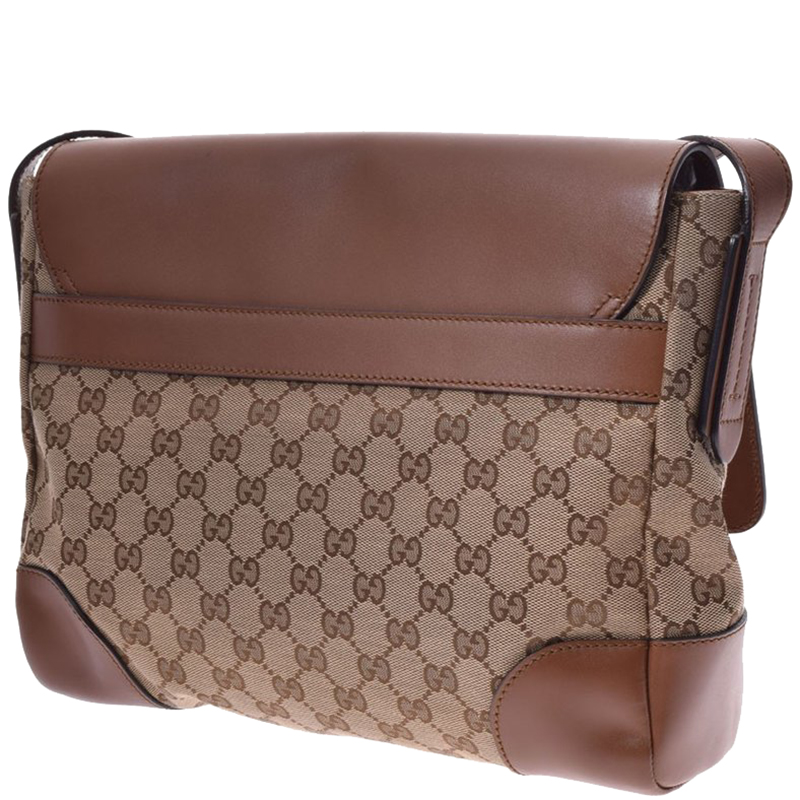 

Gucci Brown GG Canvas Leather Messenger Bag