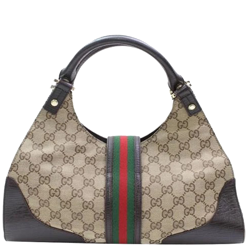 

Gucci Brown GG Canvas  Bardot Web Hobo Bag