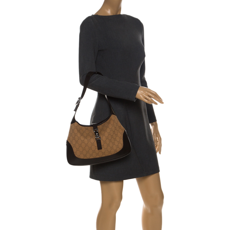 

Gucci Dark Brown/Beige GG Canvas and Leather Jackie Hobo