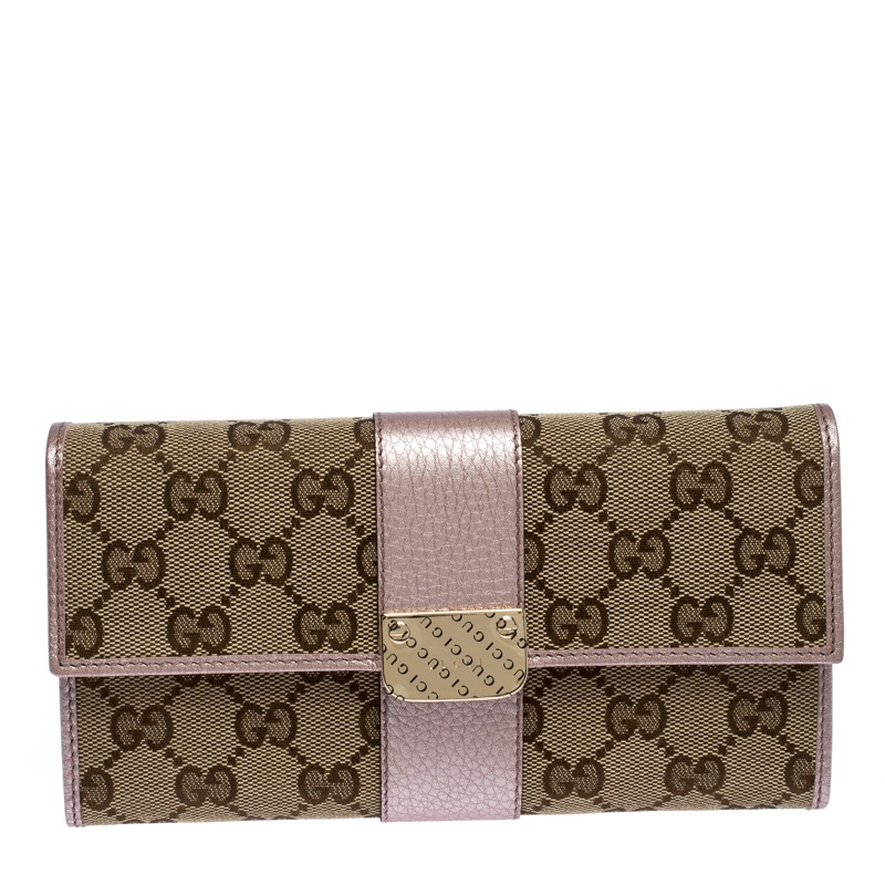 Gucci Beige/Light Pink GG Canvas and Leather Flap Continental Wallet