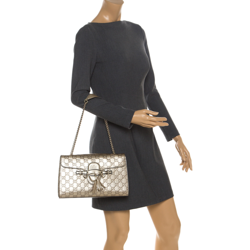 

Gucci Gold Guccissima Leather  Emily Chain Shoulder Bag