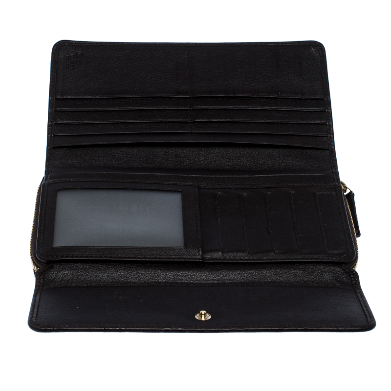 

Gucci Dark Brown Guccissima Leather Flap Zip Around Continental Wallet