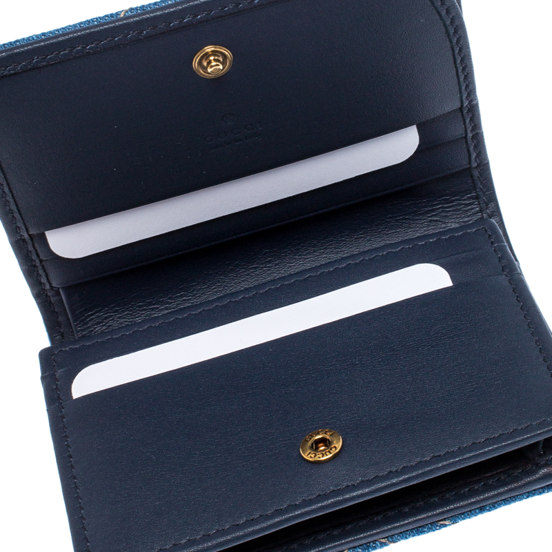 

Gucci Blue Matelasse Denim GG Pearl Marmont Compact Wallet