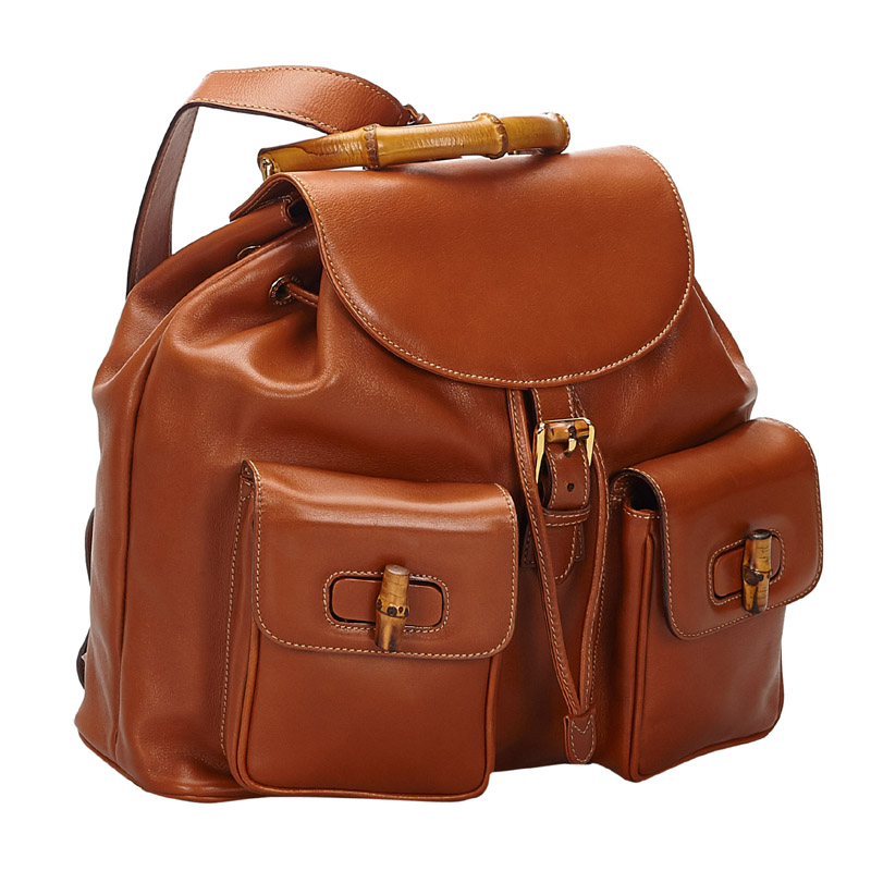 

Gucci Brown Bamboo Leather Drawstring Backpack
