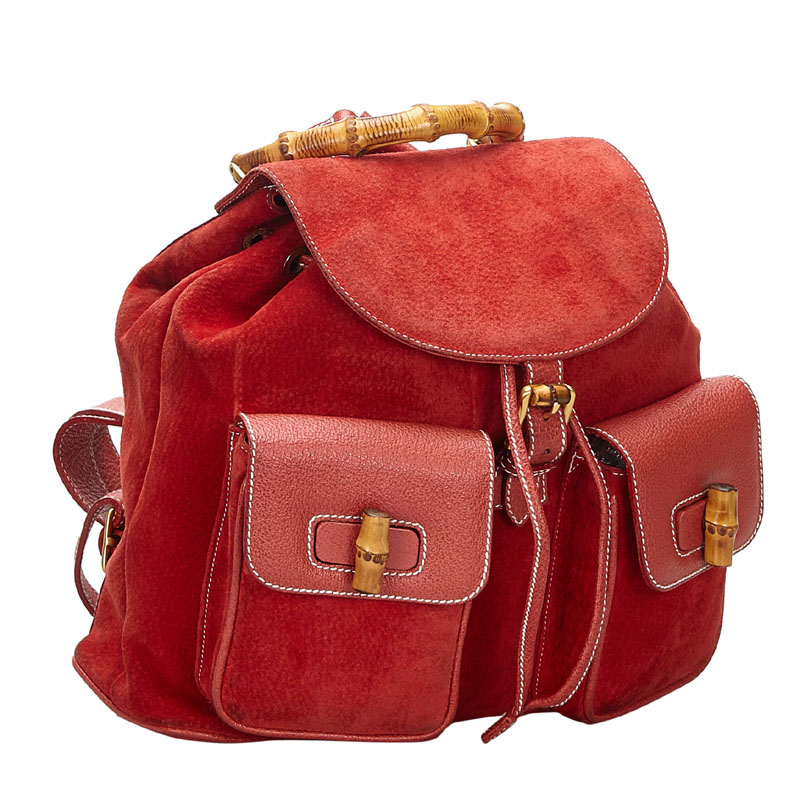 

Gucci Red Bamboo Suede Drawstring Backpack