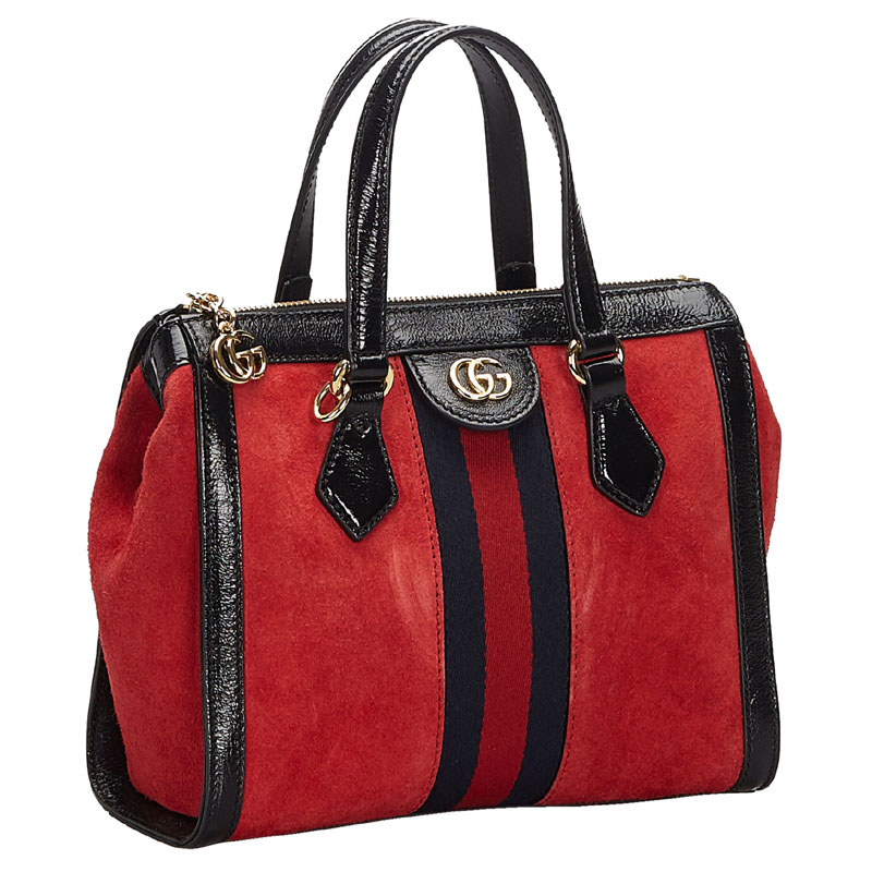 

Gucci Red Suede And Patent Leather Ophidia  Satchel, Black