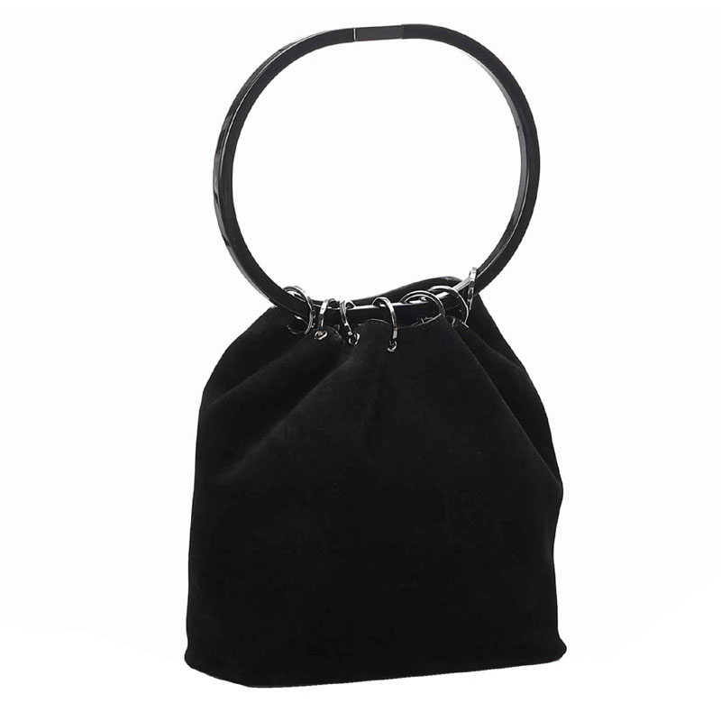 

Gucci Black Suede Hoop Top Handle Bag