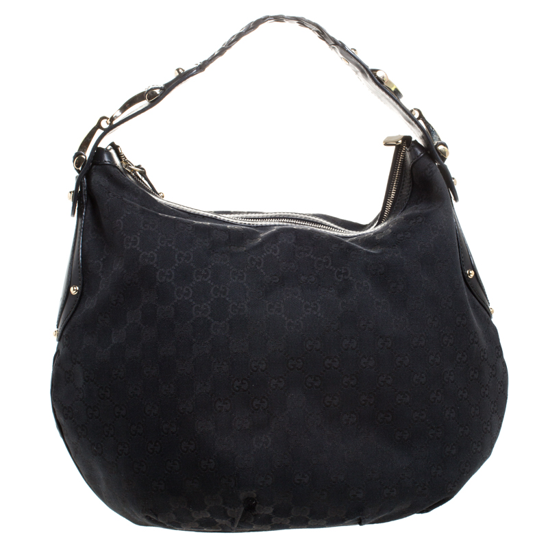 مملوكة مسبقًا حقيبة هوبو غوتشي بيلهام متوسطة كانفاس GG سوداء