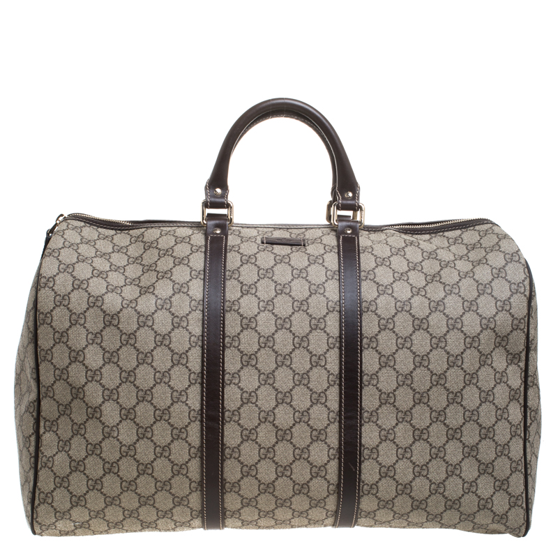 Pre Owned Gucci Beige/Brown GG Supreme Canvas Duffel Bag
