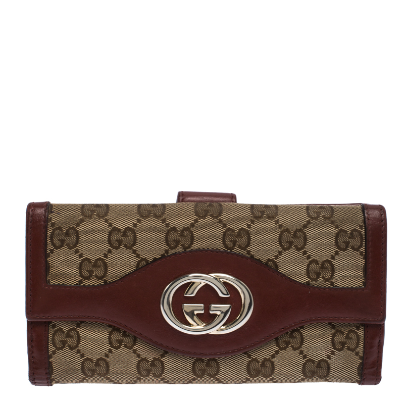 Gucci Beige/Red GG Canvas and Leather Sukey Continental Wallet