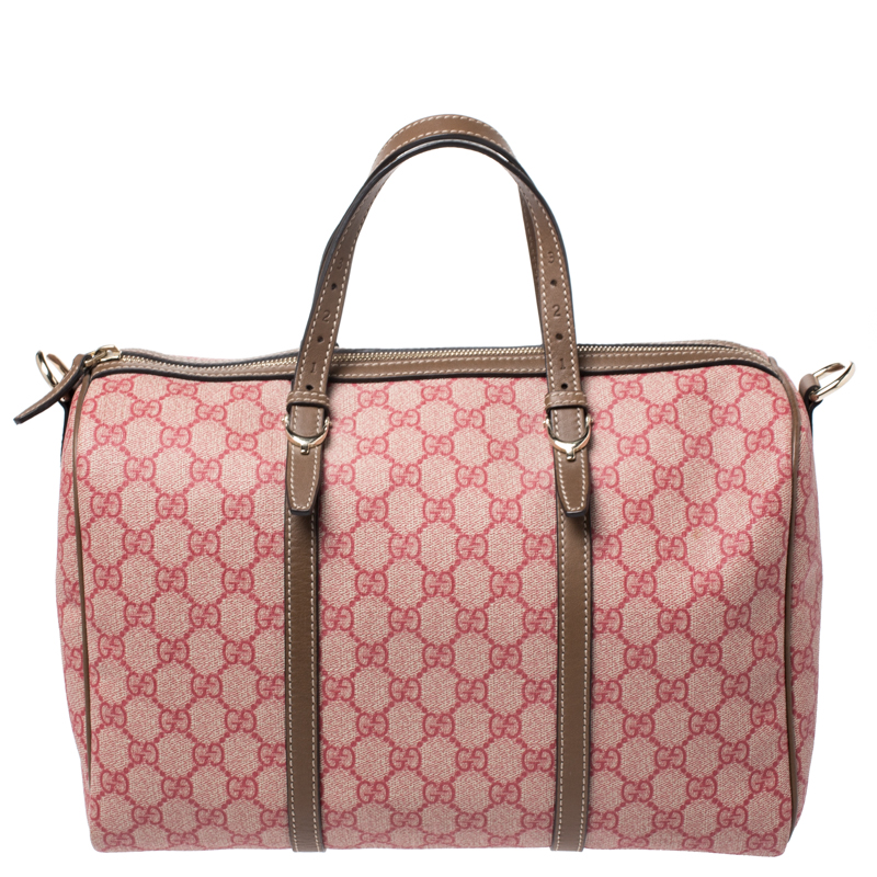 Gucci Pink/Brown GG Supreme Canvas and Leather Medium Joy Boston Bag
