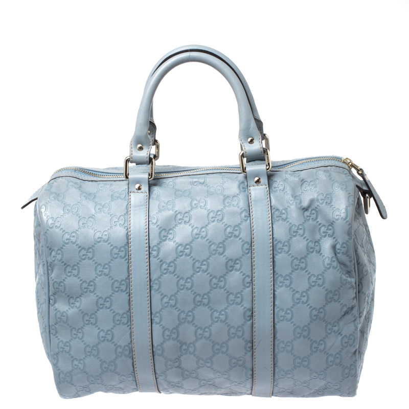 Gucci Sky Blue Guccissima Leather Medium Joy Boston Bag For Sale
