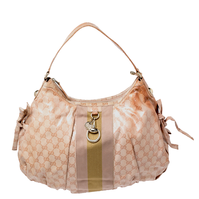 Pre-owned Gucci Pink Gg Crystal Coated Canvas Vintage Web Hobo