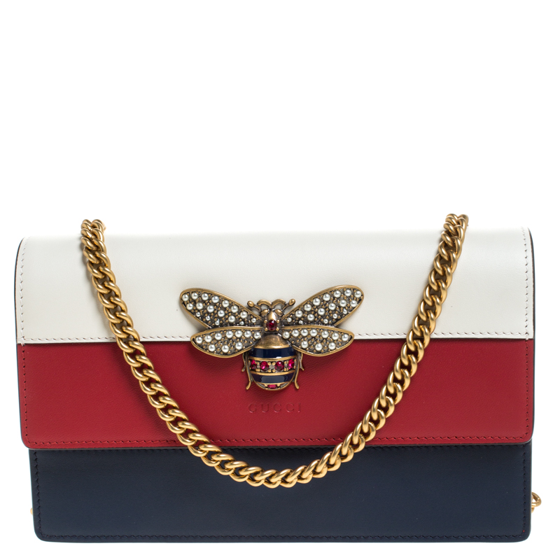 gucci queen margaret leather bee wallet on chain bag
