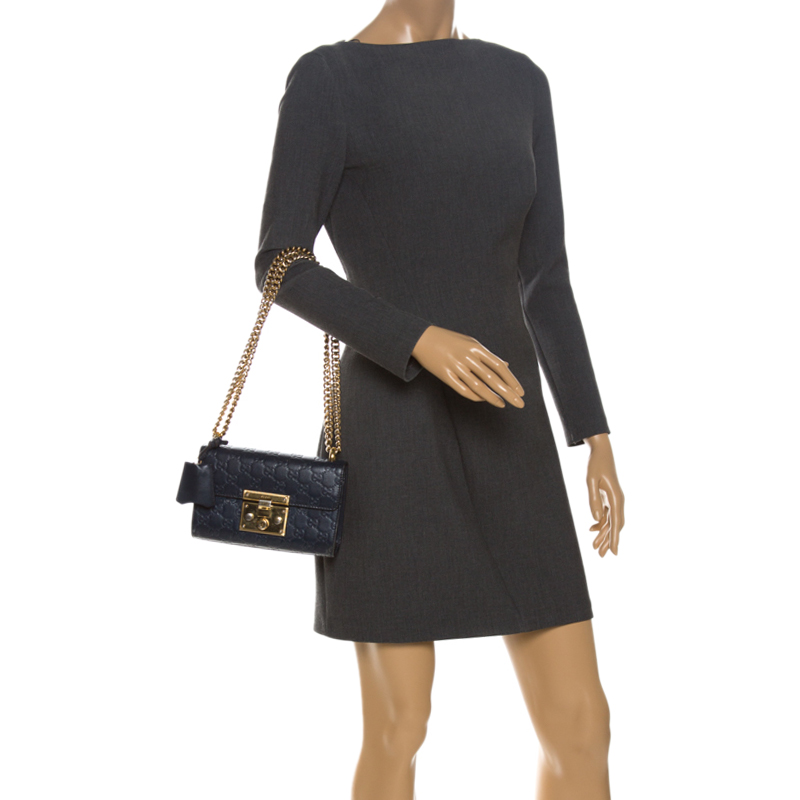 

Gucci Navy Blue Guccissima Leather  Padlock Shoulder Bag