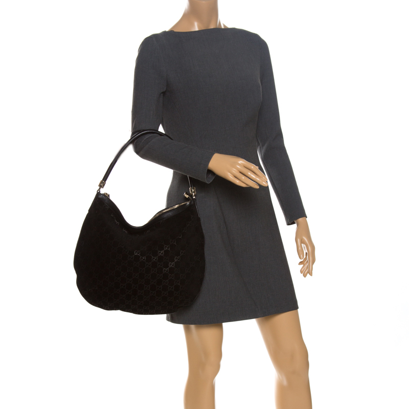 

Gucci Black GG Suede and Leather Hobo