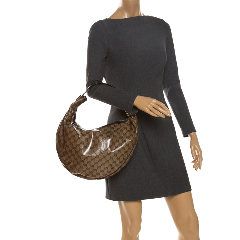 

Gucci Beige/Brown GG Crystal Canvas Duchessa Hobo