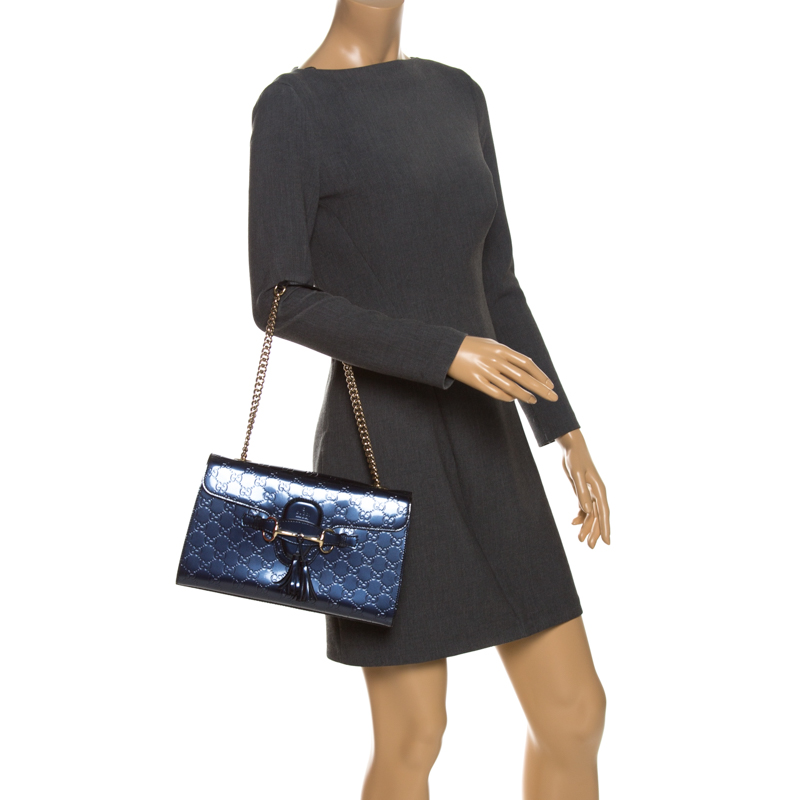 

Gucci Blue Guccissima Patent Leather  Emily Chain Shoulder Bag