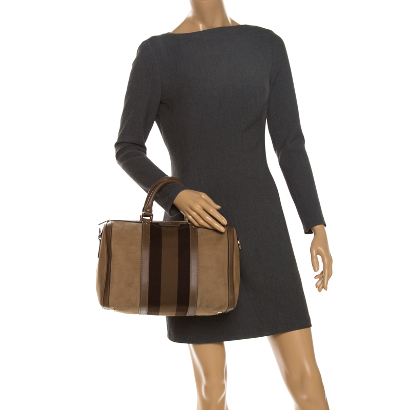 

Gucci Brown Nubuck and Leather  Vintage Web Boston Bag