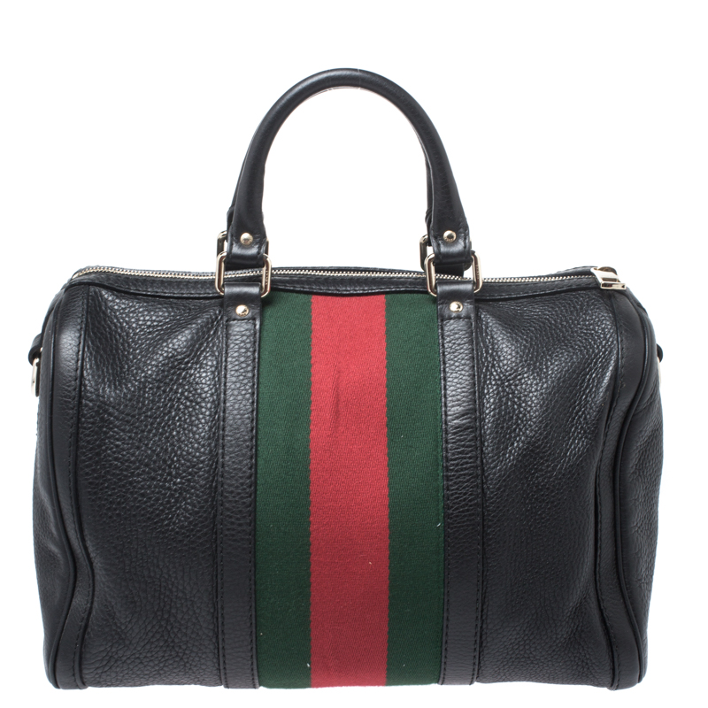 Gucci Vintage Web Boston Bag Satchel Medium Black - US