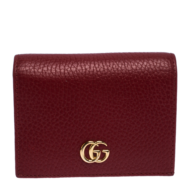 Gucci Red Leather GG Marmont Compact Folded Wallet