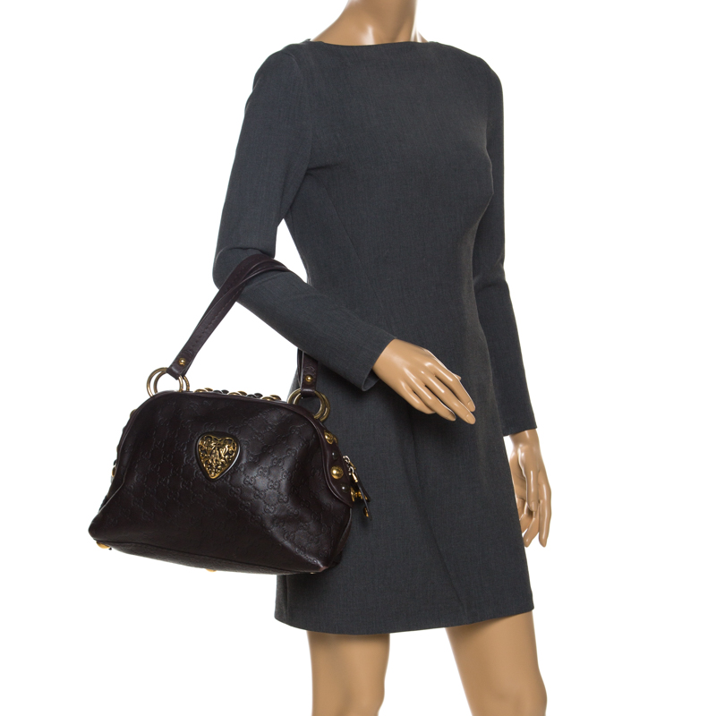 

Gucci Dark Brown Leather  Babouska Heart Dome Satchel