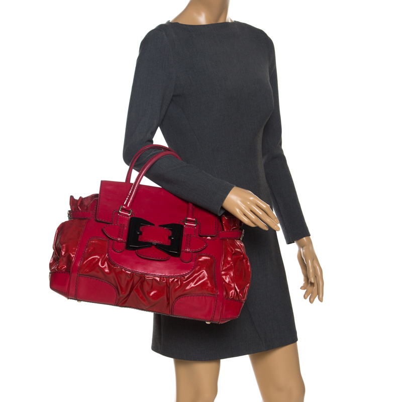 

Gucci Red Coated Canvas and Patent Leather  Dialux Queen Tote