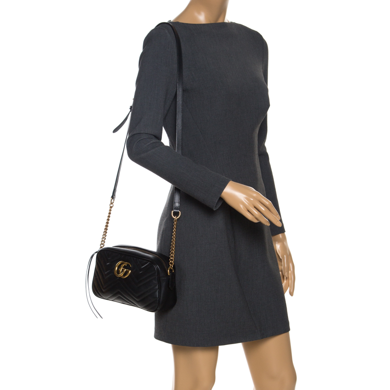 

Gucci Black Matelasse Leather Small GG Marmont Shoulder Bag