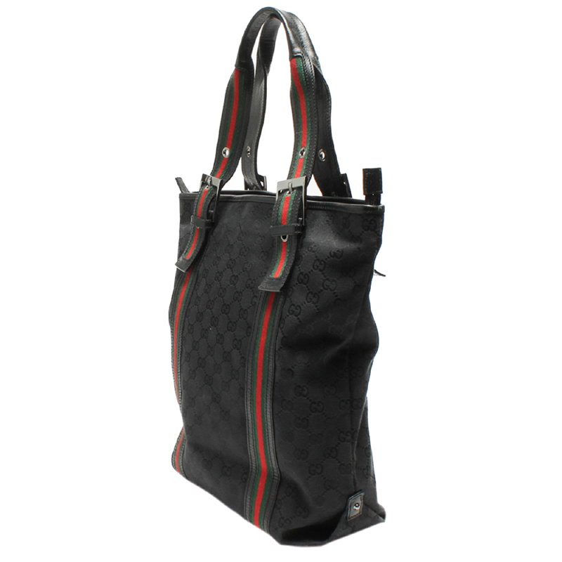 

Gucci Black GG Canvas Web Tote Bag