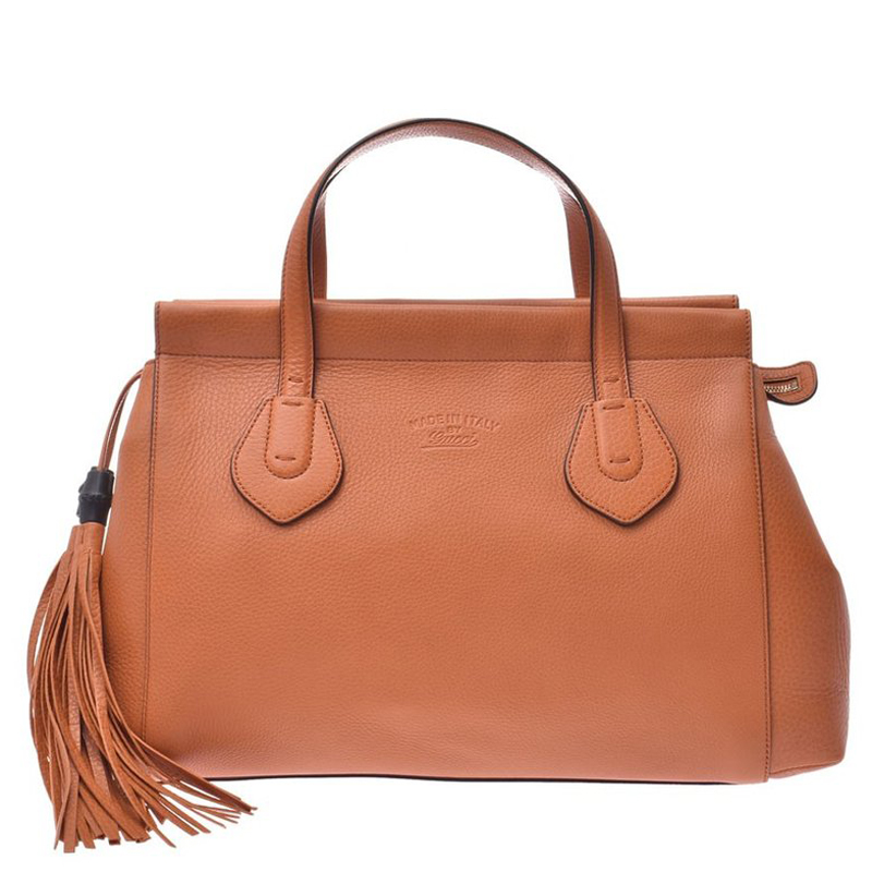 Gucci Brown Leather Bamboo Tassel Tote Bag