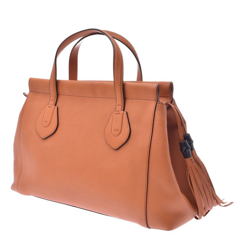 

Gucci Brown Leather Bamboo Tassel Tote Bag