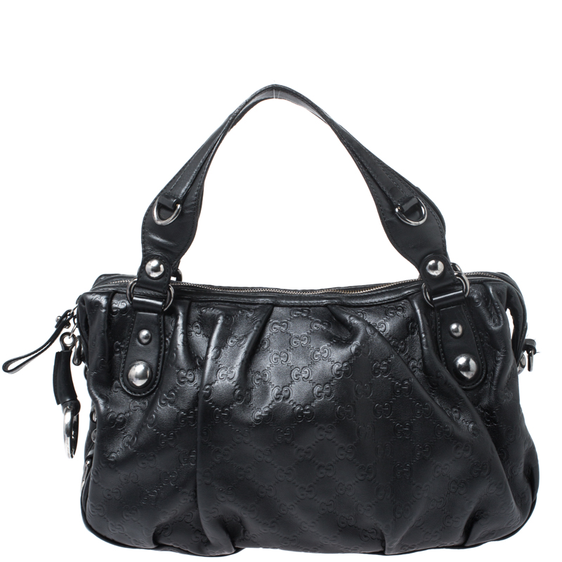 Pre Owned Gucci Black Guccissima Leather Horsebit Satchel