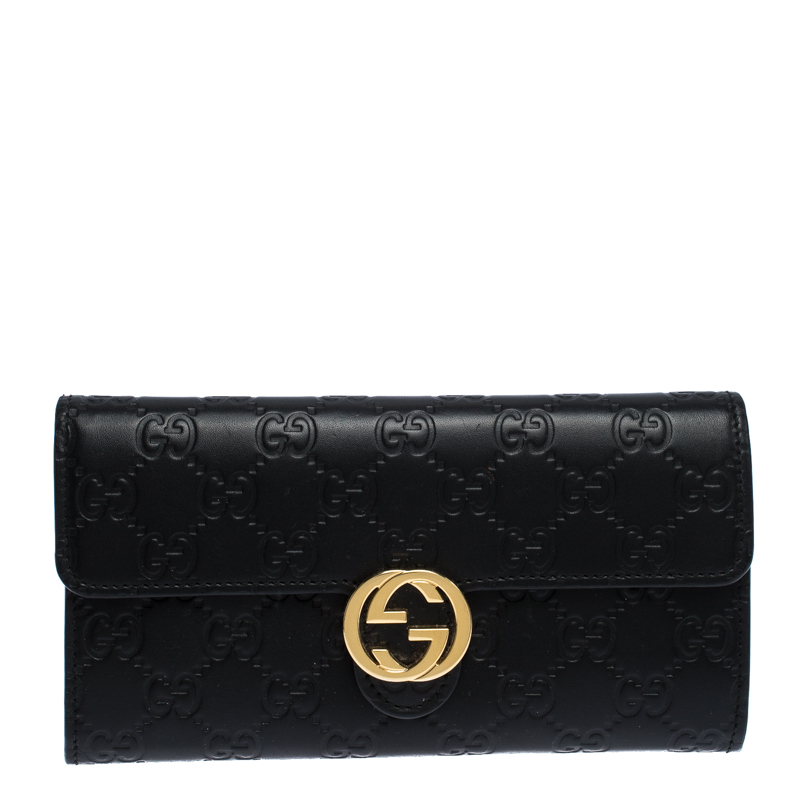 Gucci Black Guccissima Leather GG Icon Continental Wallet