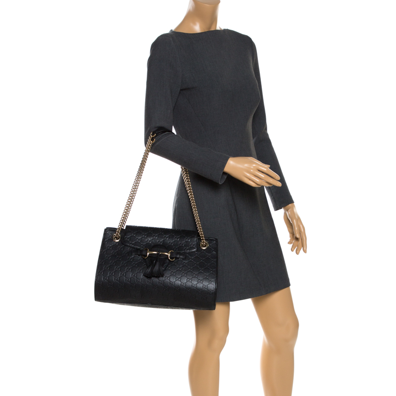 

Gucci Black Guccissima Leather  Emily Chain Shoulder Bag