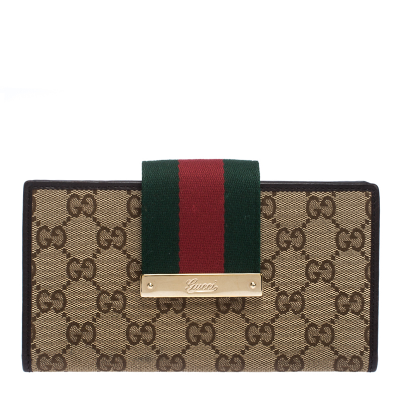 Gucci Beige/Brown GG Canvas Web Continental Wallet
