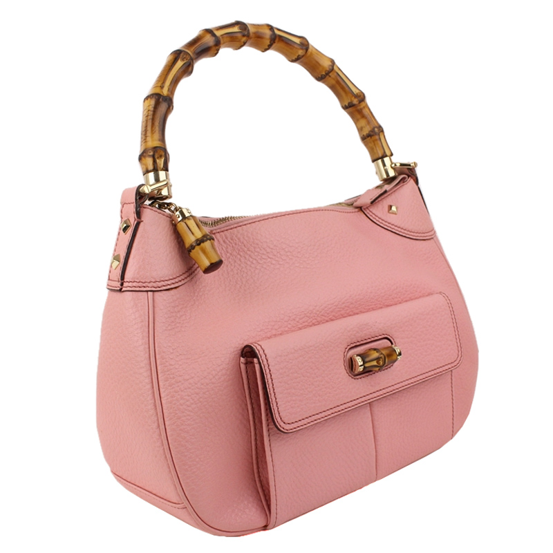 

Gucci Pink Pebbled Leather Bamboo Top Handle Bag