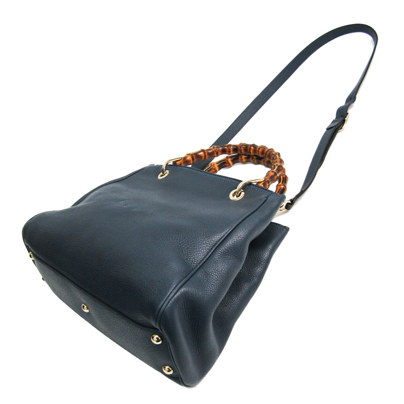 

Gucci Navy Leather Swing Bamboo Shopper  Bag, Navy blue