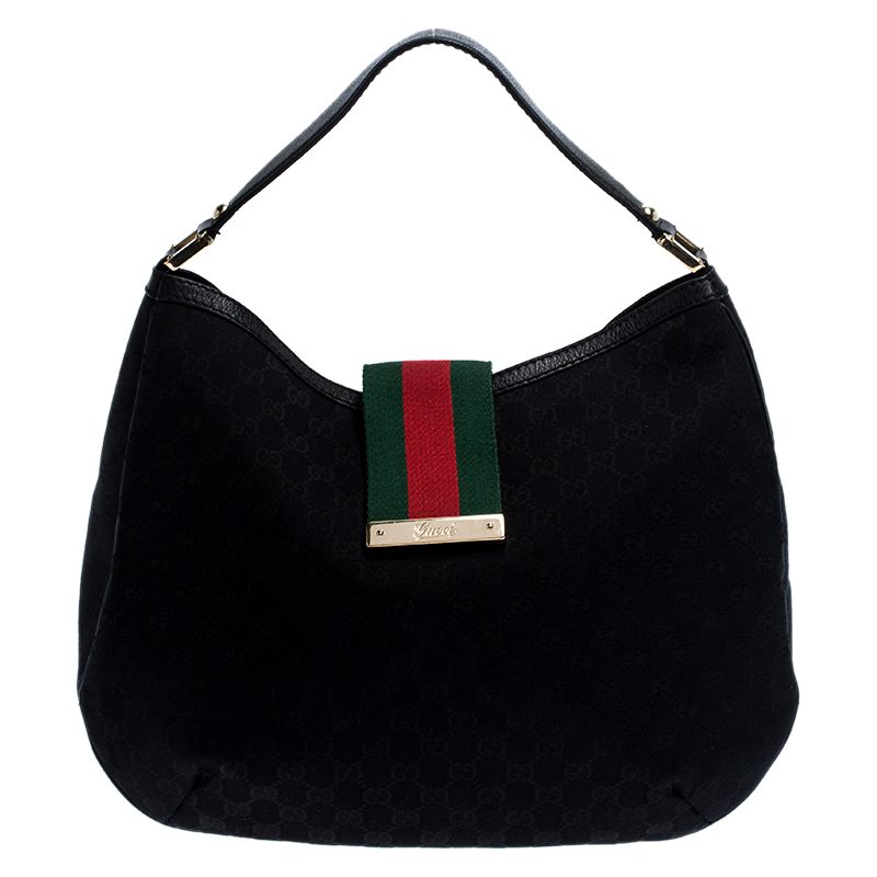 مملوكة مسبقًا Gucci Black GG Canvas and Leather Large New Ladies Web Hobo